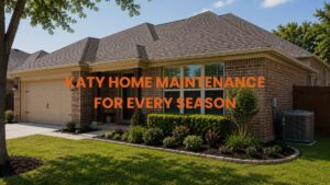 Suburban brick home with manicured landscaping and an outdoor AC unit representing year-round home maintenance by Fixinow.